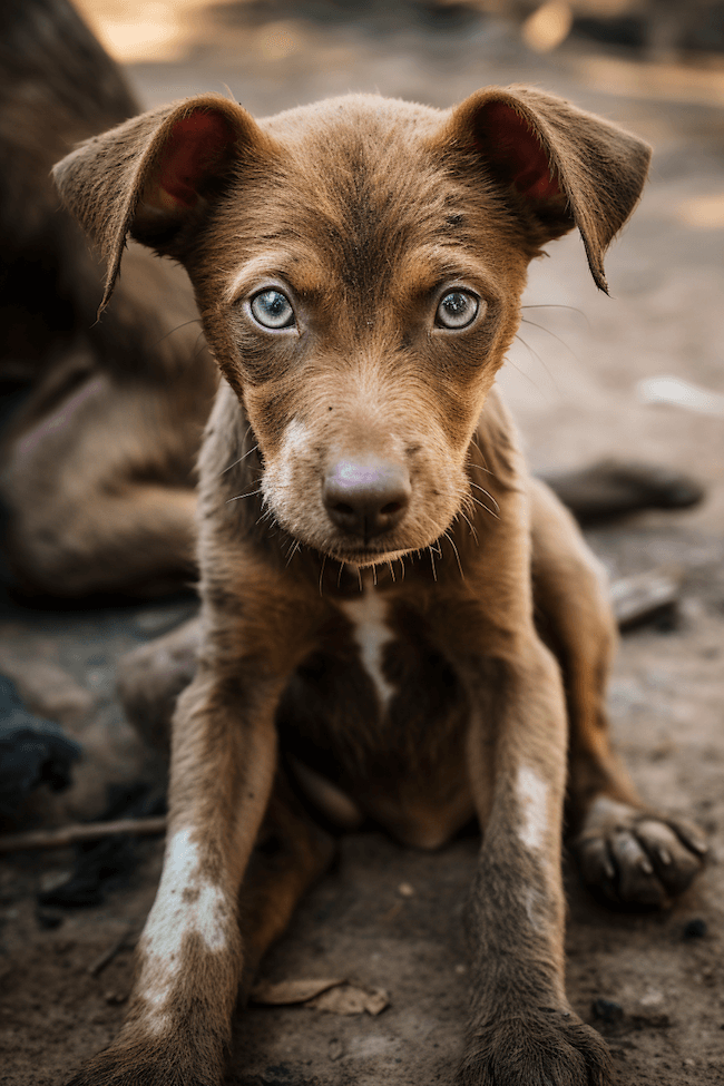 chiot plein de terre